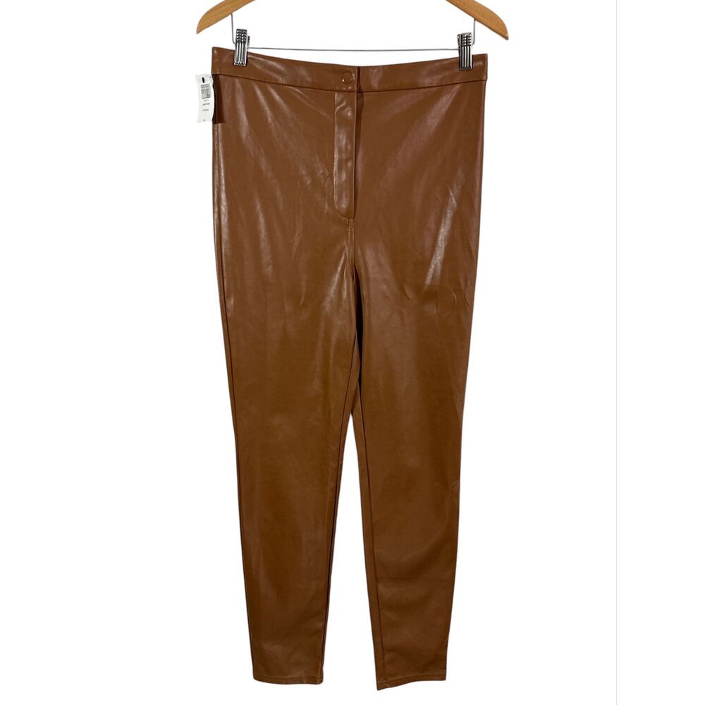 Aritizia Wilfred Free Jupiter Vegan Leather Pants 10 Cognac High Rise NWOT - Picture 3 of 13